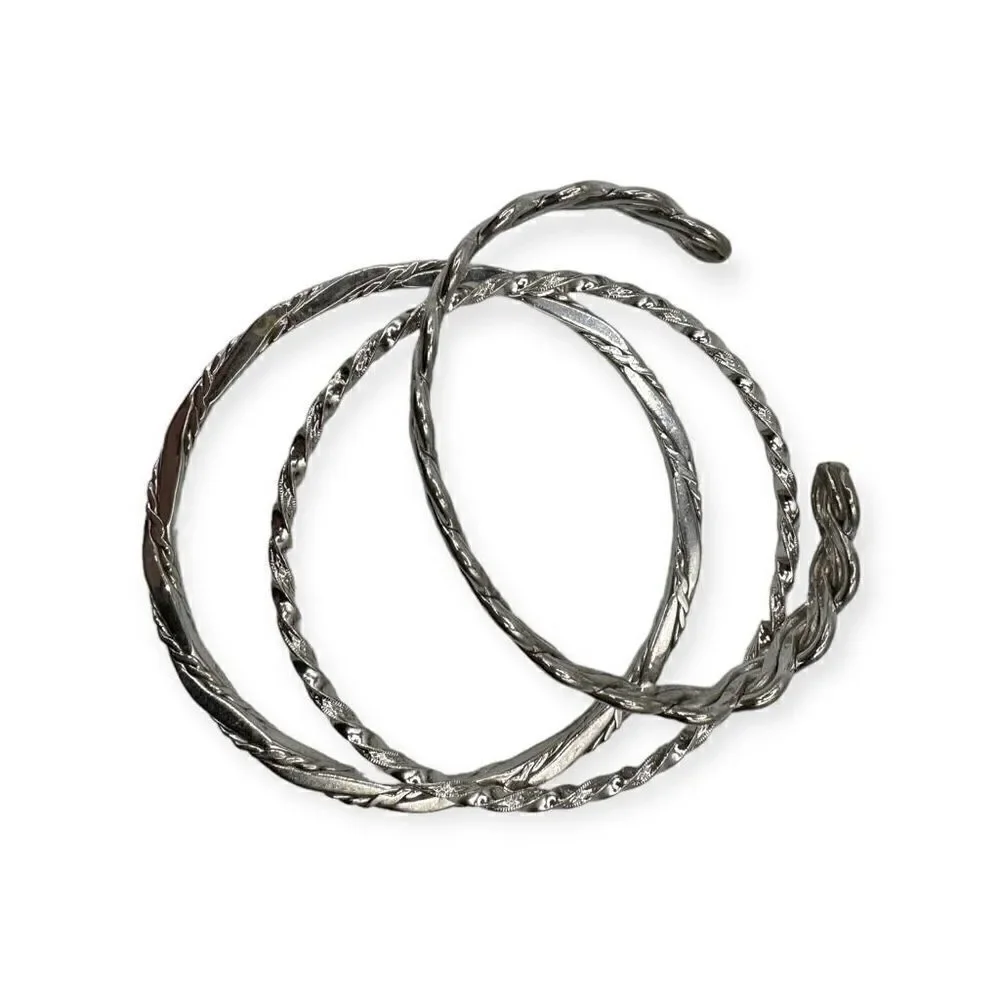 Set of 3 silver-colored bangle bracelets vintage costume jewelry